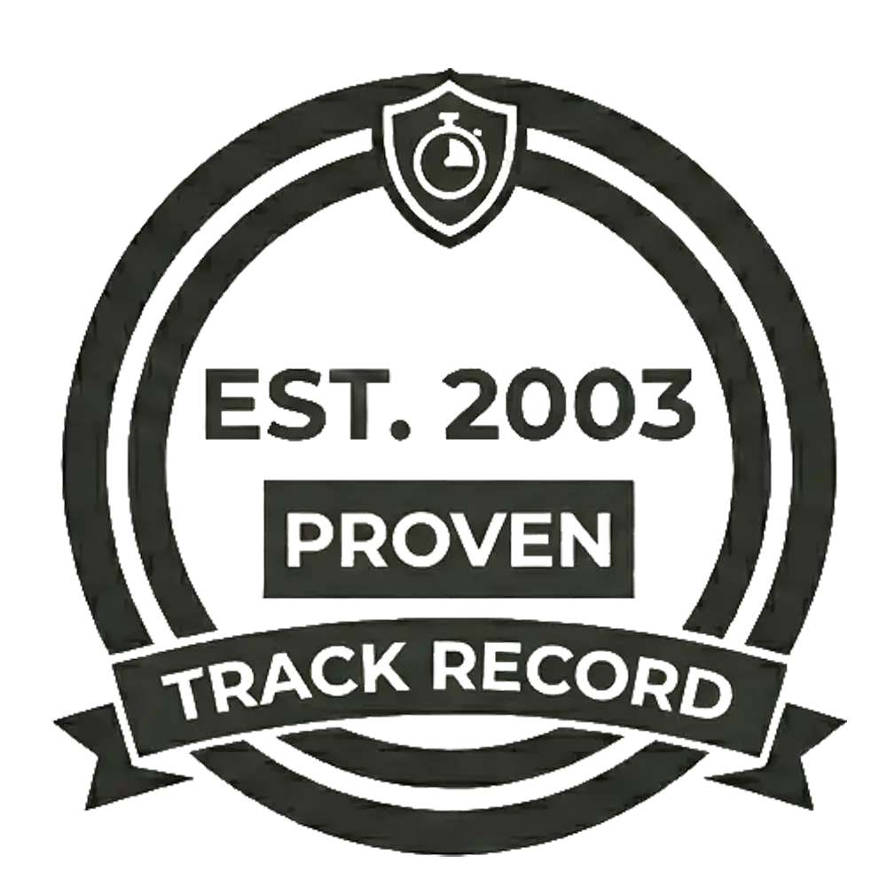 Established 2003 Seal – proving over 20 years of stability and successful delivery for Flutter App Development projects.