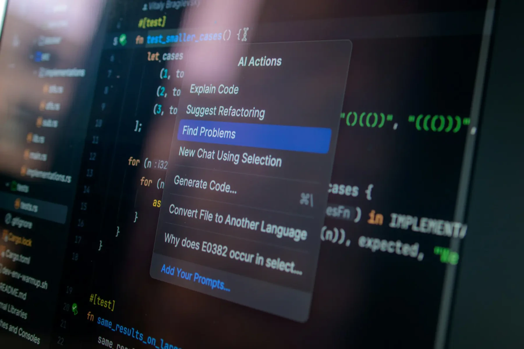 Code display on a computer screen representing AI-first software development architecture
