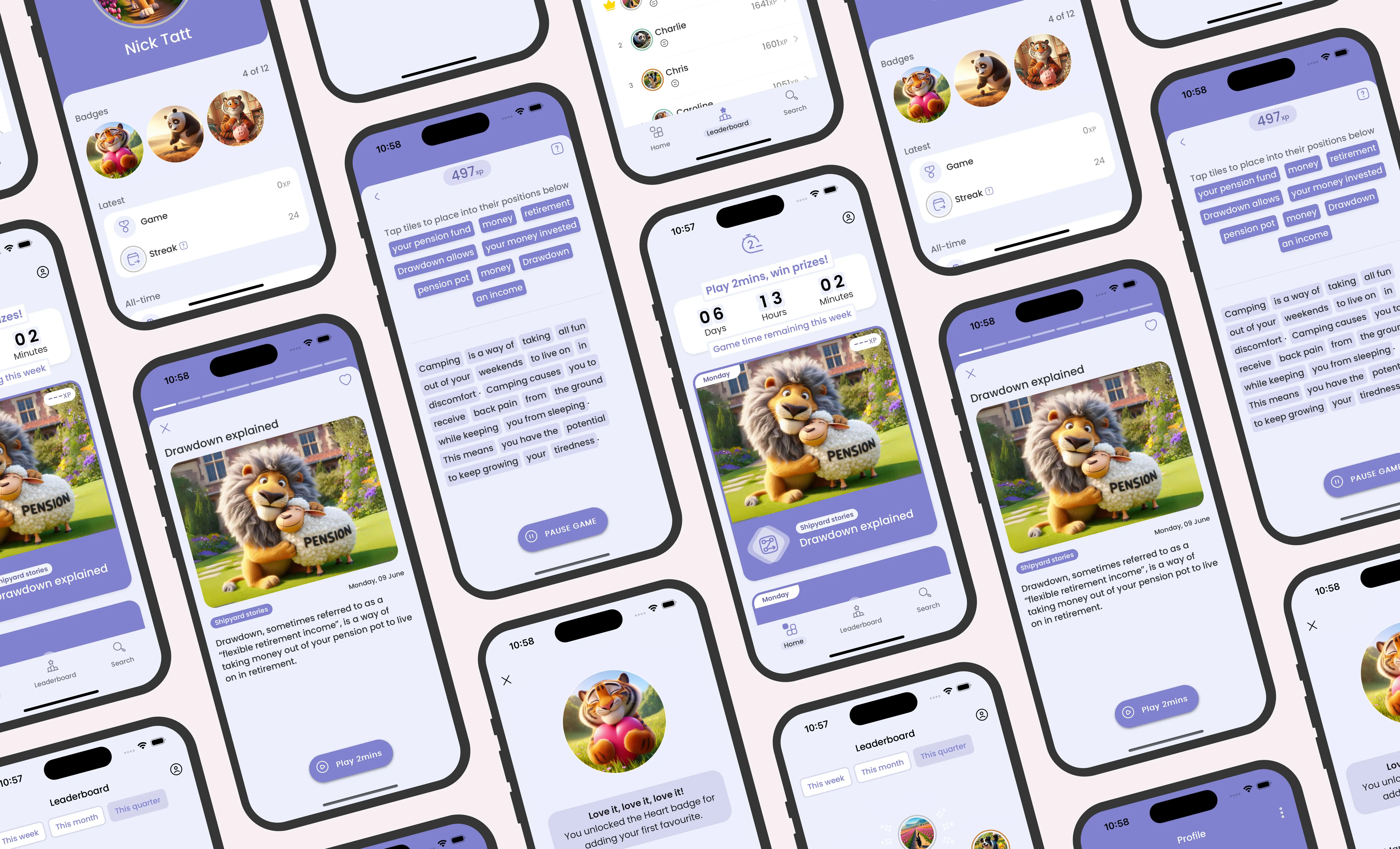 2mins - Fintech gamification app with pension education modules and leaderboard features engineered by Tinderhouse.